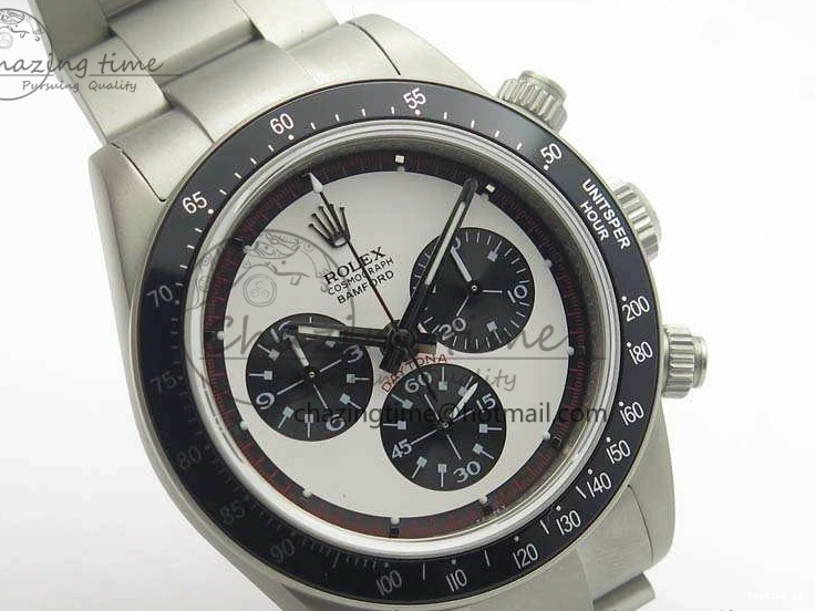 1225 Daytona Newman Sandblasted SS White Black Dial On SS Bracelet A Functional 3522